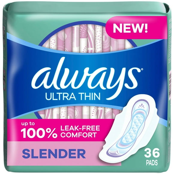 Always Ultra Thin Feminine Pads with Wings for Women, Slender Absorbency, Unscented, 36CT