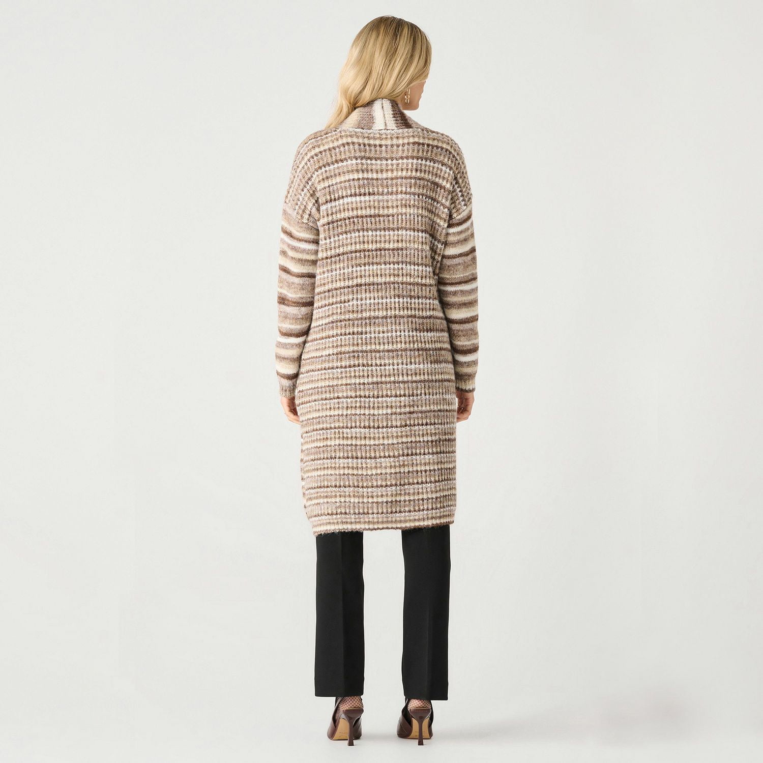 Devoted long sleeve midi-length open-front cardigan