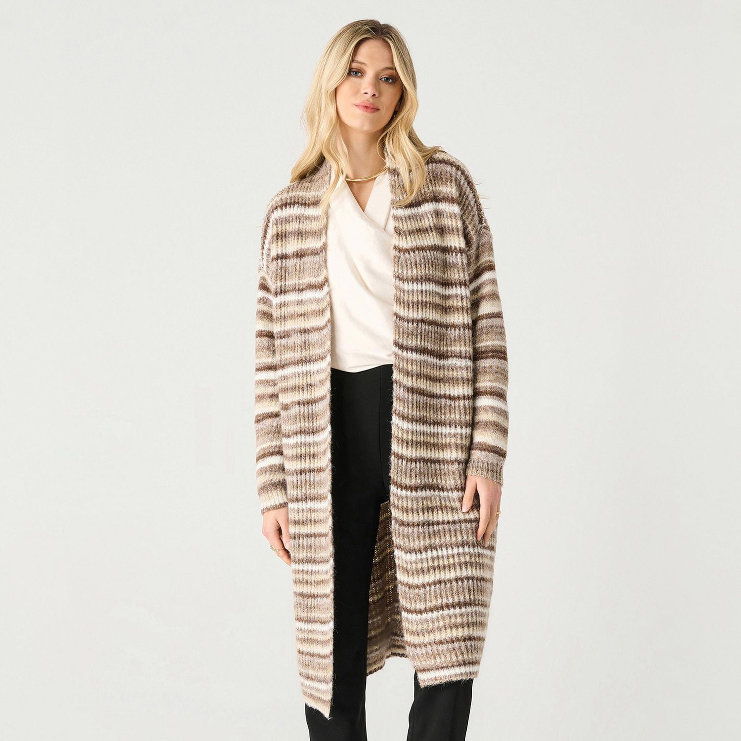 Devoted long sleeve midi-length open-front cardigan