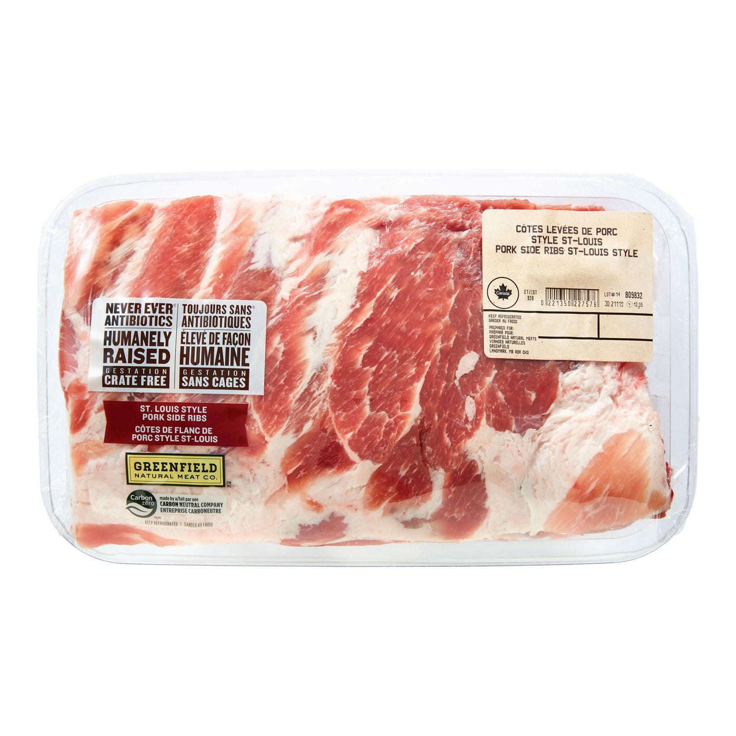 Greenfield Natural Meat Co. St. Louis Style Pork Side Ribs, 2 portions, 0.60 - 0.90 KG