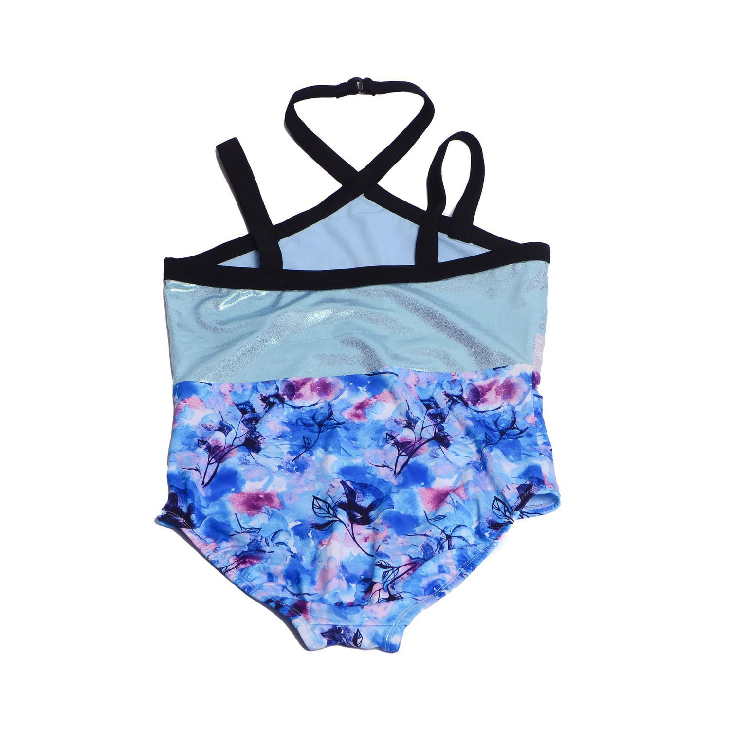 Justice Girls Ice Blue Floral Leotard With Scrunchie