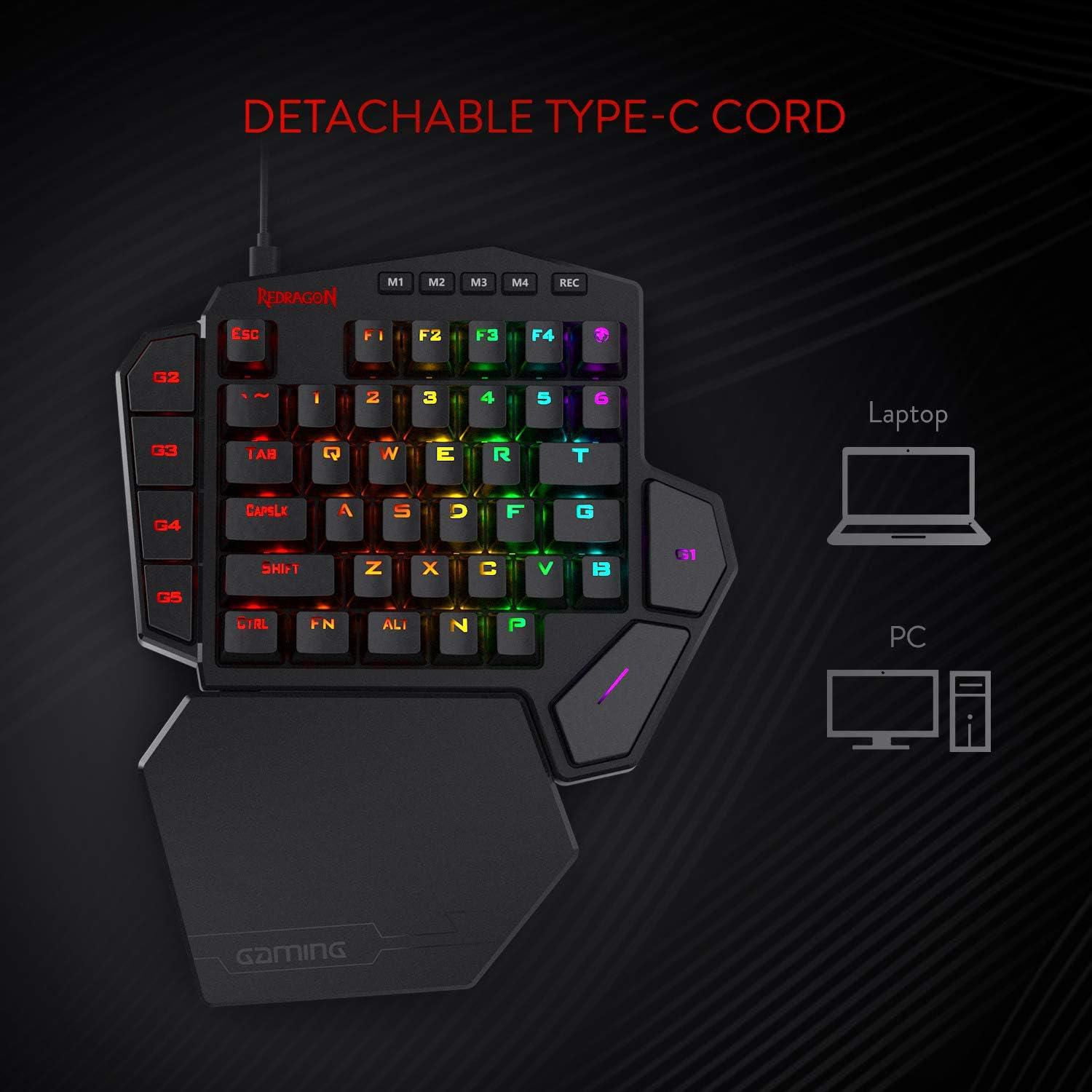 Redragon K585 DITI One-Handed RGB Mechanical Gaming Keyboard, Type