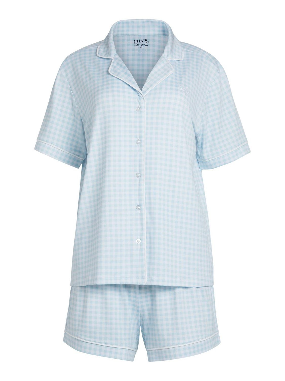 Chaps Women's Sleep 2-Piece Gingham Notch Collar Short Sleeve Shirt and Shorts Pajama Set