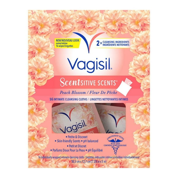Vagisil Intimate Cleansing Cloths On The Go Singles, Peach Blossom, 16 Count