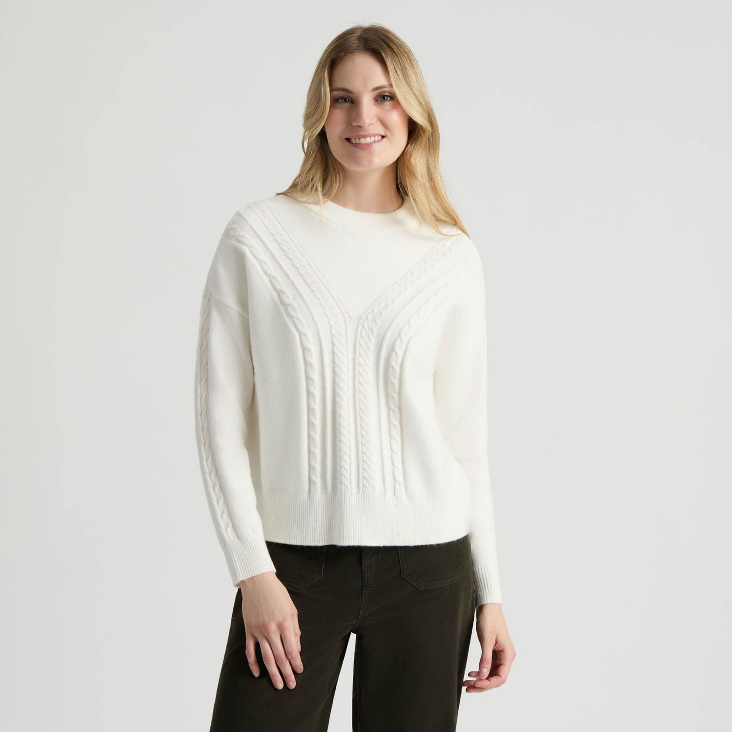 Mexx Women’s Crew Neck Mix Cable Sweater, XS-XXL