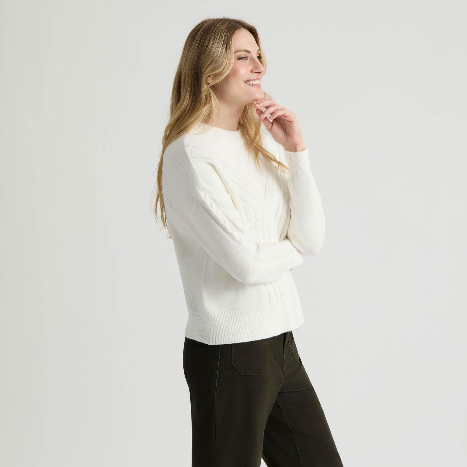 Mexx Women’s Crew Neck Mix Cable Sweater, XS-XXL