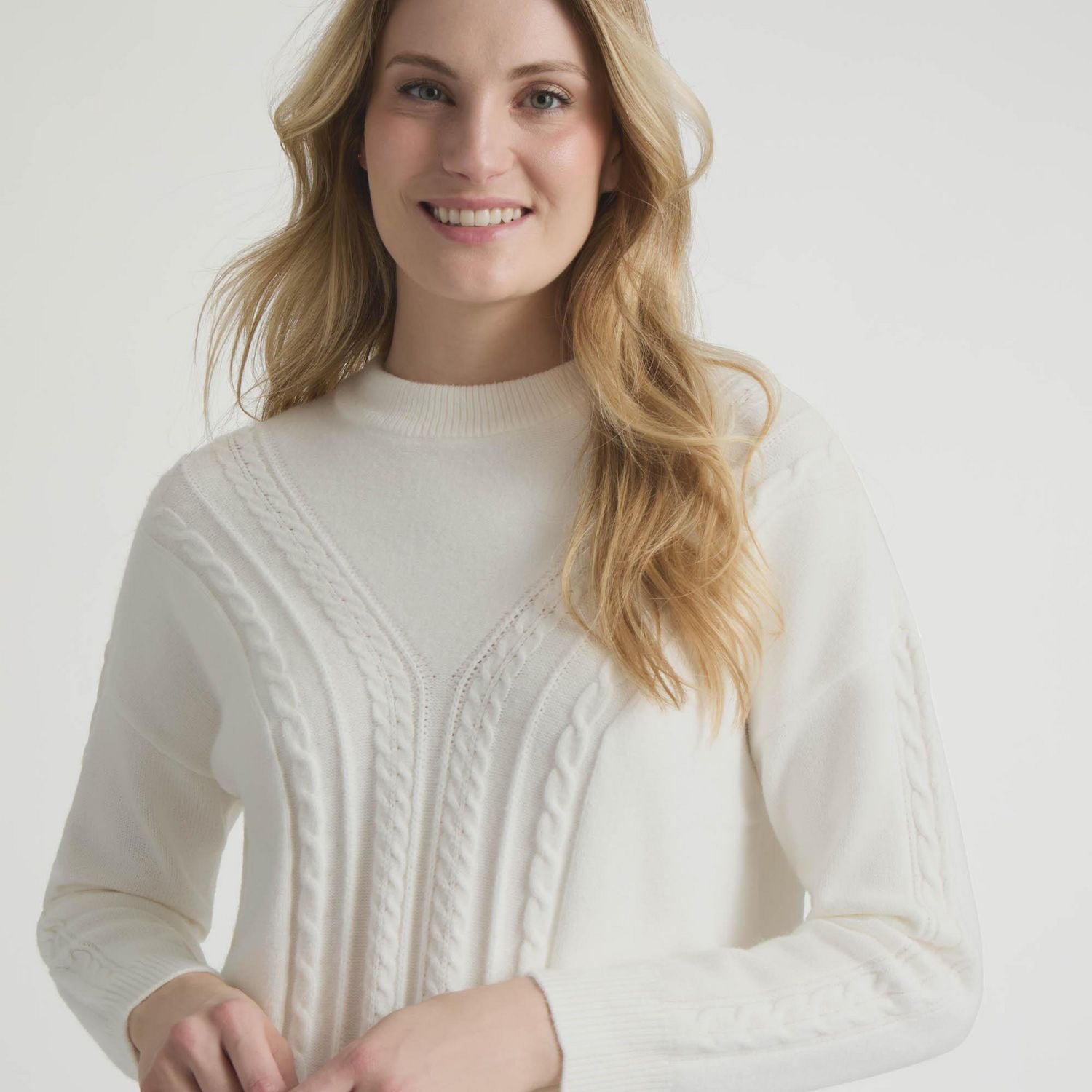 Mexx Women’s Crew Neck Mix Cable Sweater, XS-XXL