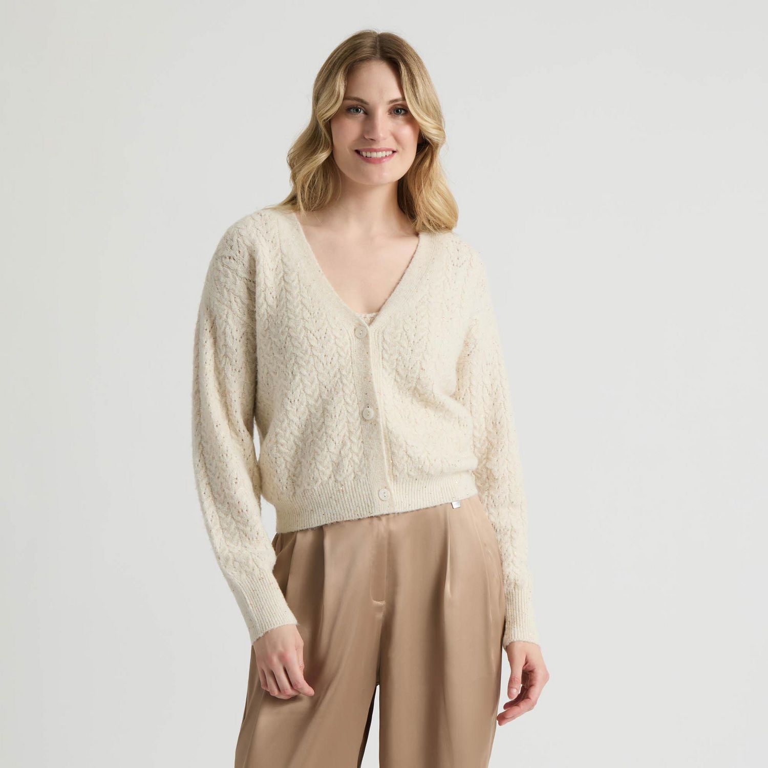 Mexx Women’s Sequin Cable Knit Cardigan and Tank Top Set
