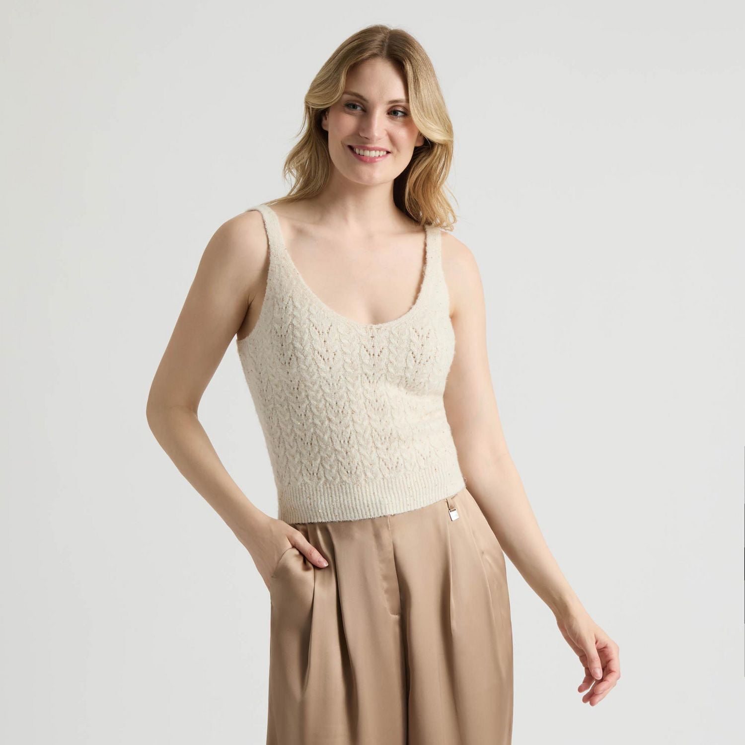 Mexx Women’s Sequin Cable Knit Cardigan and Tank Top Set