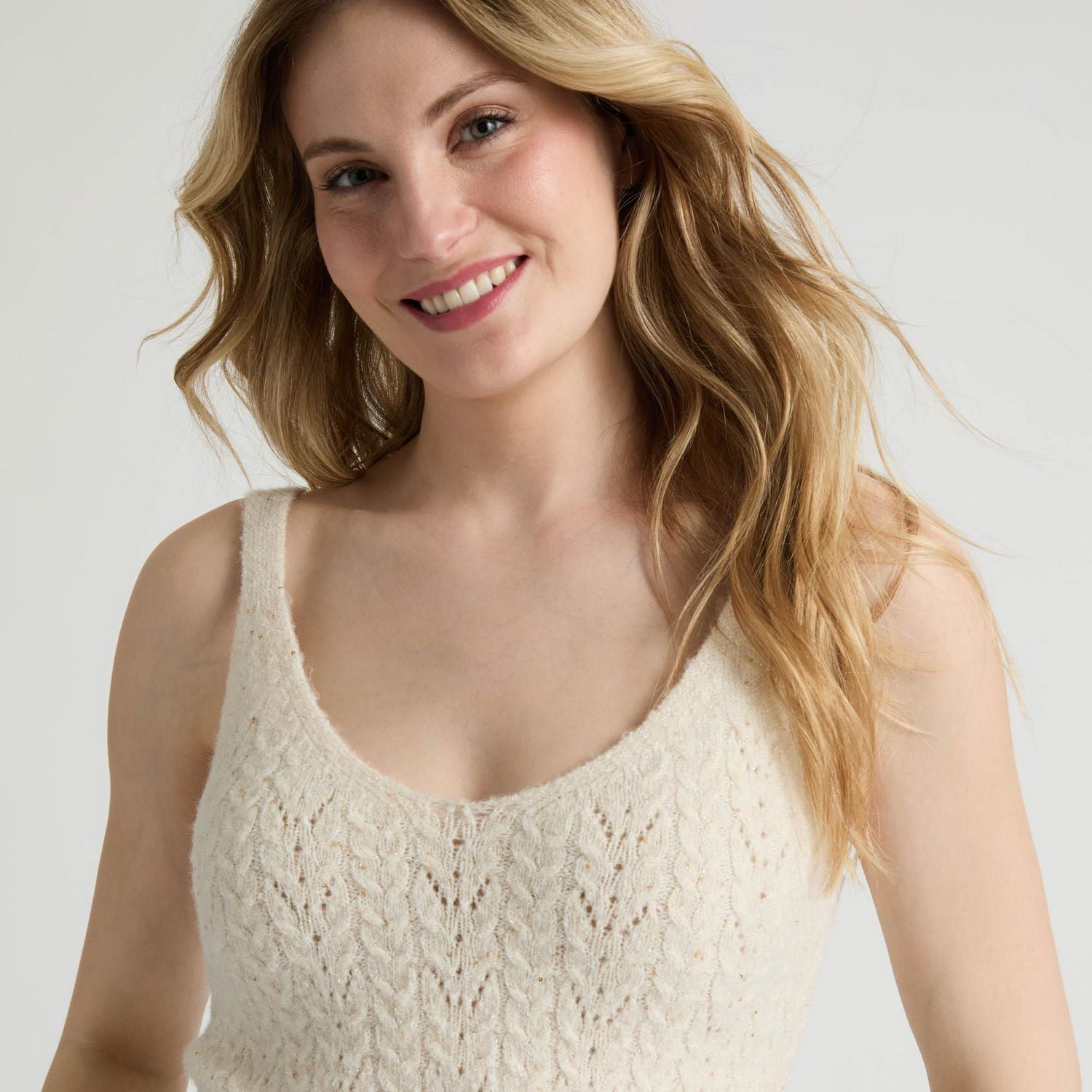 Mexx Women’s Sequin Cable Knit Cardigan and Tank Top Set