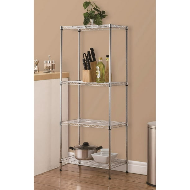Mainstays 4-Tier Wire Shelving Unit, Metal Storage Rack, Adjustable Organizer, Perfect for Pantry Laundry Bathroom , Kitchen ,Closet Organization, Size: 23x13x54H inch; Finish: Chrome