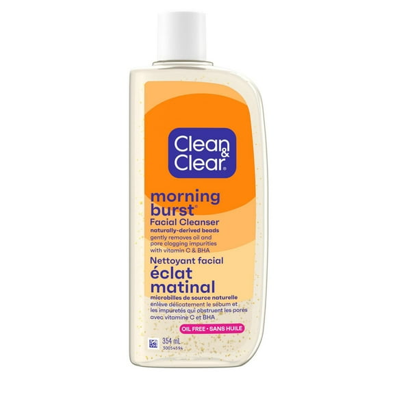 Nettoyant facial Morning Burst sans huile Clean & Clear avec vitamine C et BHA, nettoyant nourrissant quotidien pour le visage nettoie en douceur pour éliminer le sébum et les impuretés qui obstruent les pores 354 ml