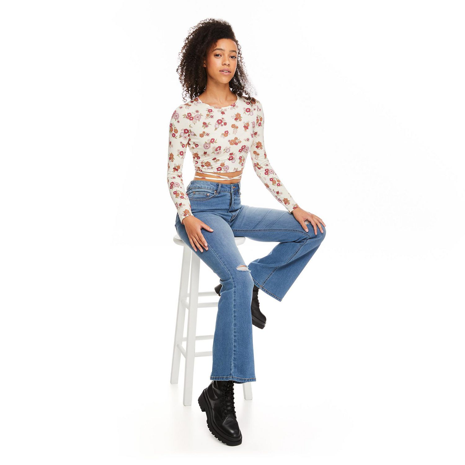 T-shirt écourté à encolure ras du cou Wild Skye pour femmes