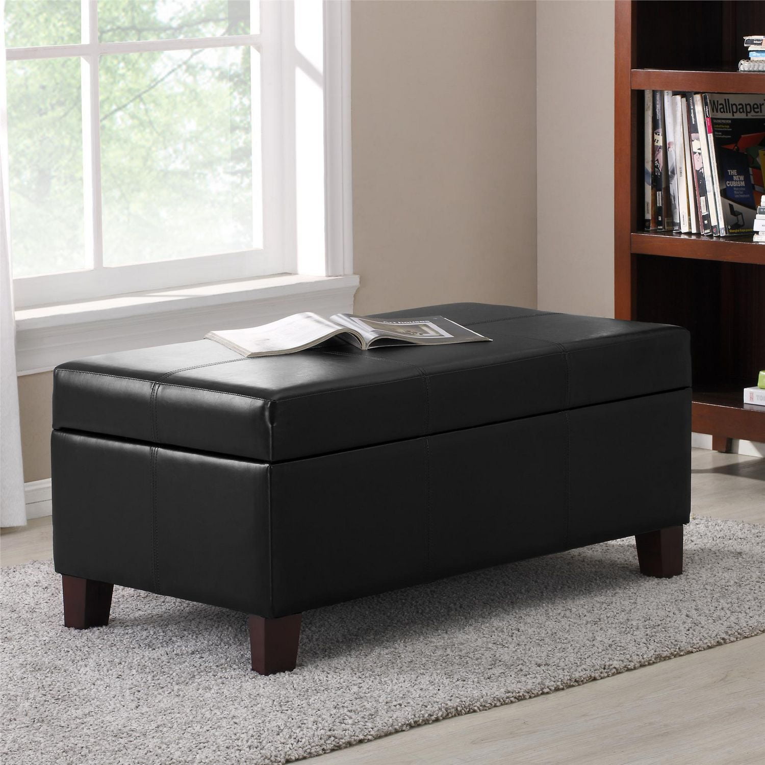 Dorel Living Rectangular Upholstered Storage Ottoman Black Walmart