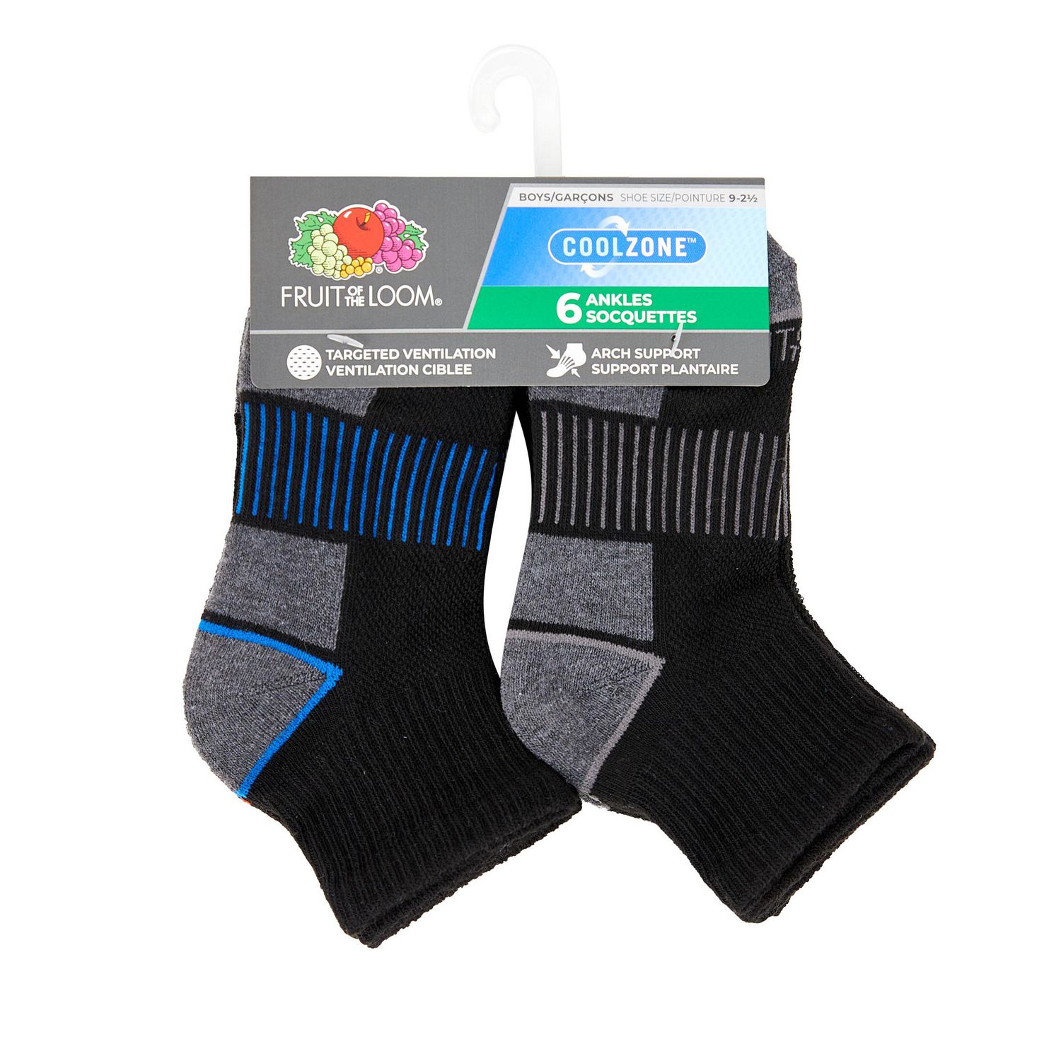Fruit of the Loom Boys' 6 Pack Ankle Socks