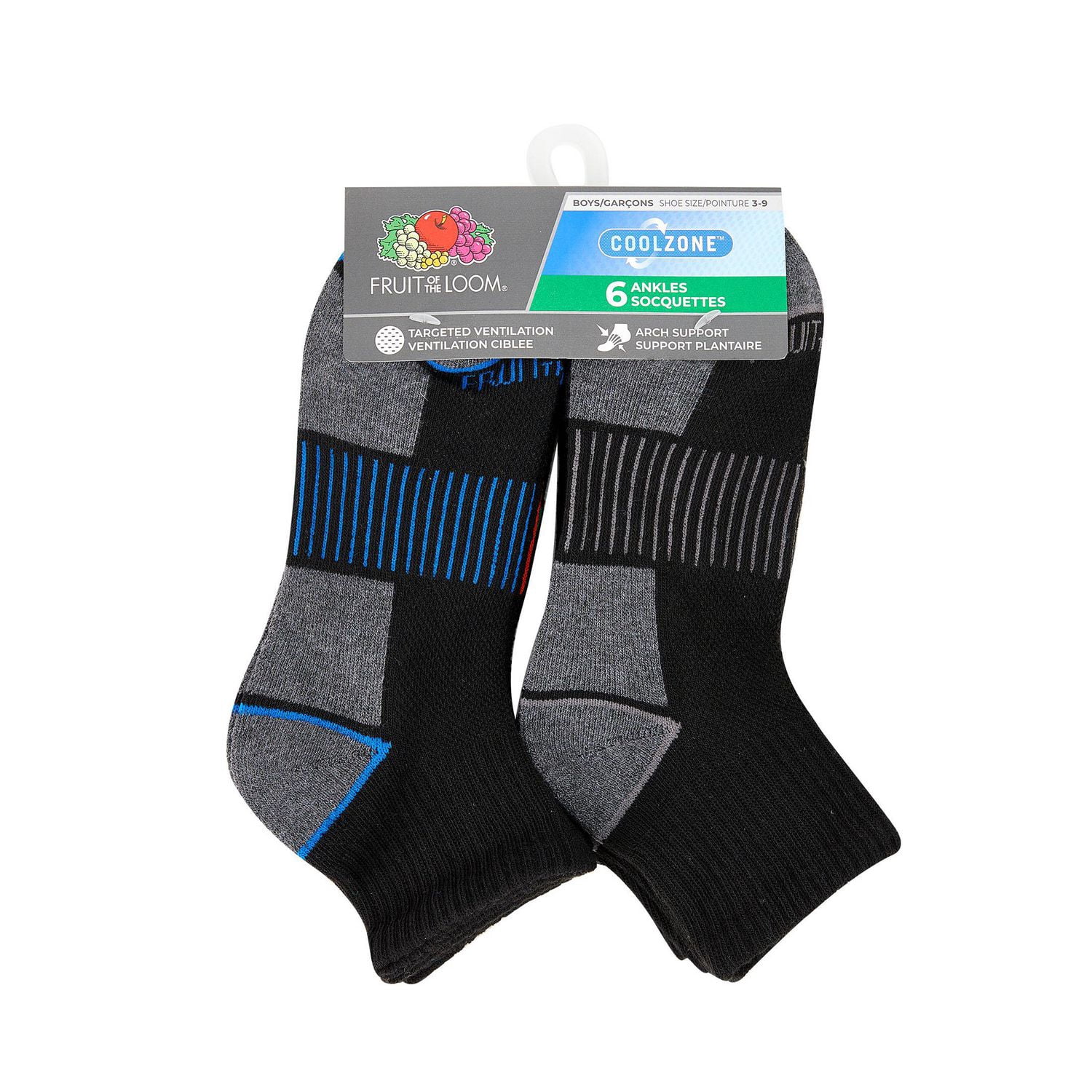 Fruit of the Loom Boys' 6 Pack Ankle Socks