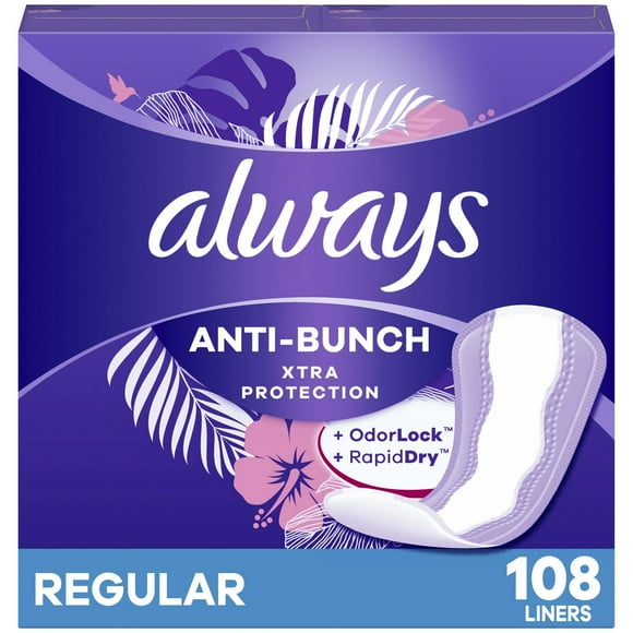 Always Anti-Bunch Xtra Protection Daily Liners, Regular Length, Unscented