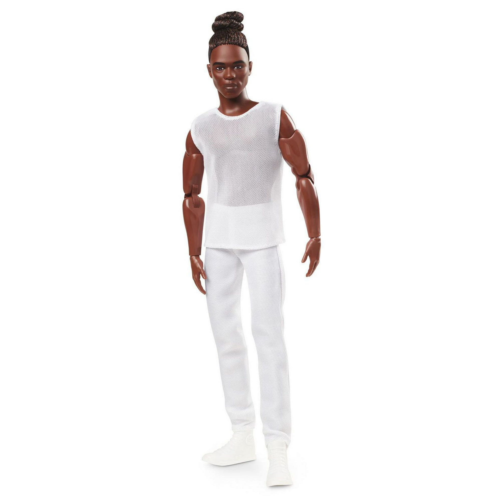 Barbie Signature Barbie Looks Ken Doll (Brunette with Braids & Bun  Hairstyle) Fully Posable Fashion Doll Wearing White Shirt & Pants 