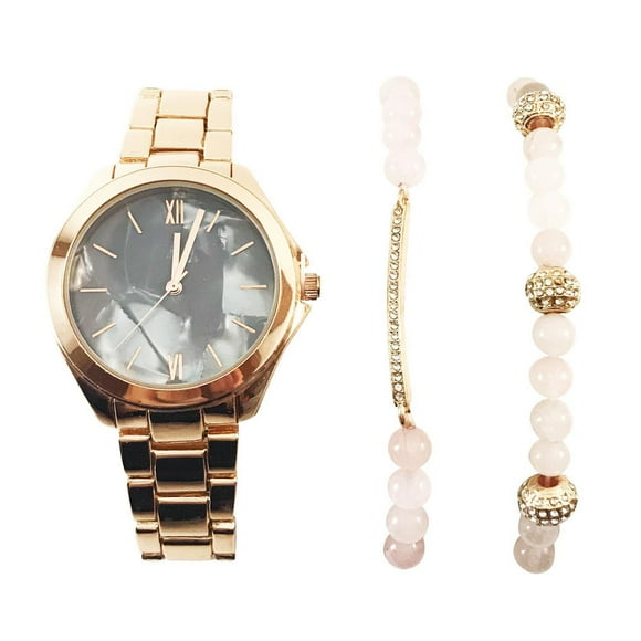 Ladies Rose Gold Watch and Bracelet Set