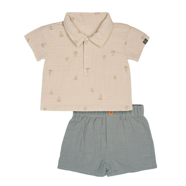 Modern Moments by Gerber - Baby - Shirt and Shorts 2 Piece Set - Sailboat, Sizes: 0-3M to 24M