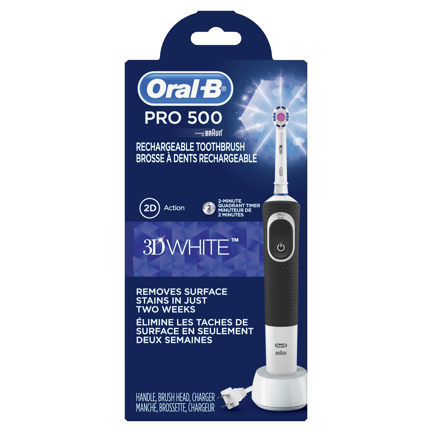 Annoteren rechtbank restjes Oral-B Pro 500 3D White Electric Rechargeable Toothbrush, powered by Braun  | Walmart Canada