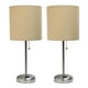 LimeLights Brushed Steel Stick Lamp with Charging Outlet and Fabric Shade 2 Pack Set - image 1 of 9