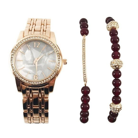 Ladies Rose Gold Watch and Bracelet Set