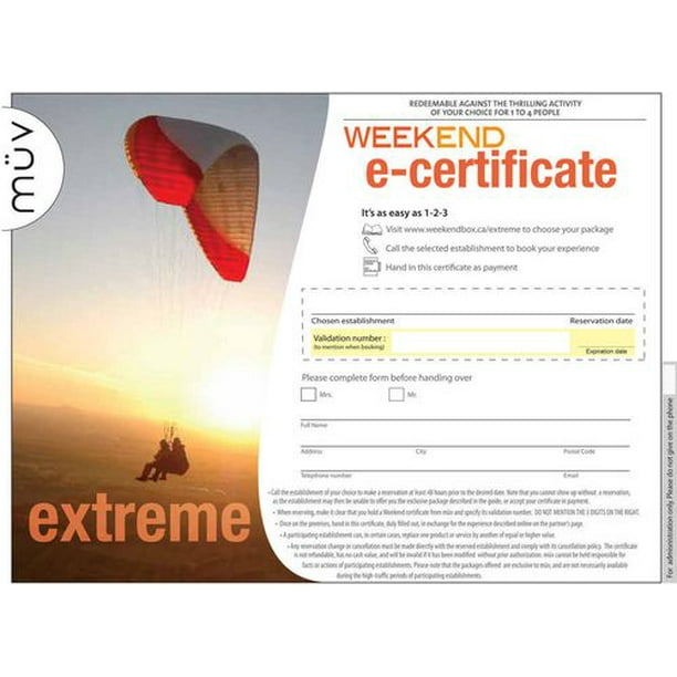 eCertificat Extreme - Choississez votre aventure extrême d'une sélection de forfaits à travers le pays