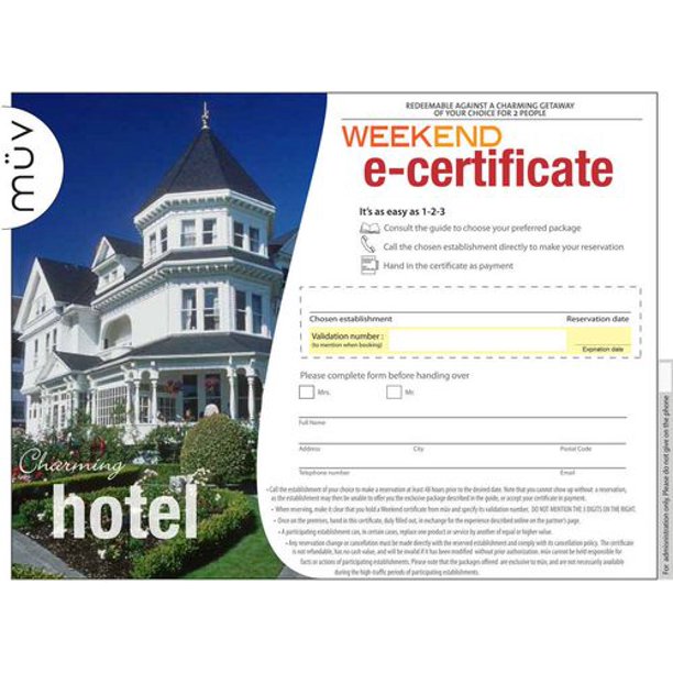 eCertificat Hotel Charme - Choississez votre escapade charmante d'une sélection à travers le pays