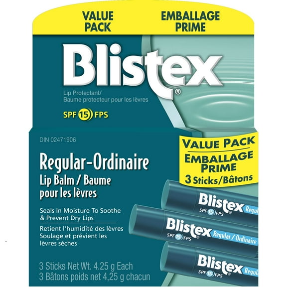 Écran solaire/baume protecteur pour les lèvres Blistex ordinaire en pack économique 3 x 4,25 g bâtons. SPF 15