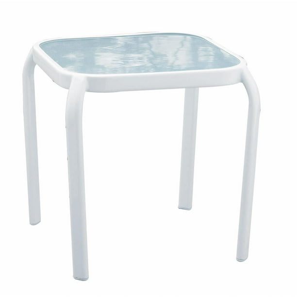 Table empilable de 16 po care avec plateau en verre (blanche)