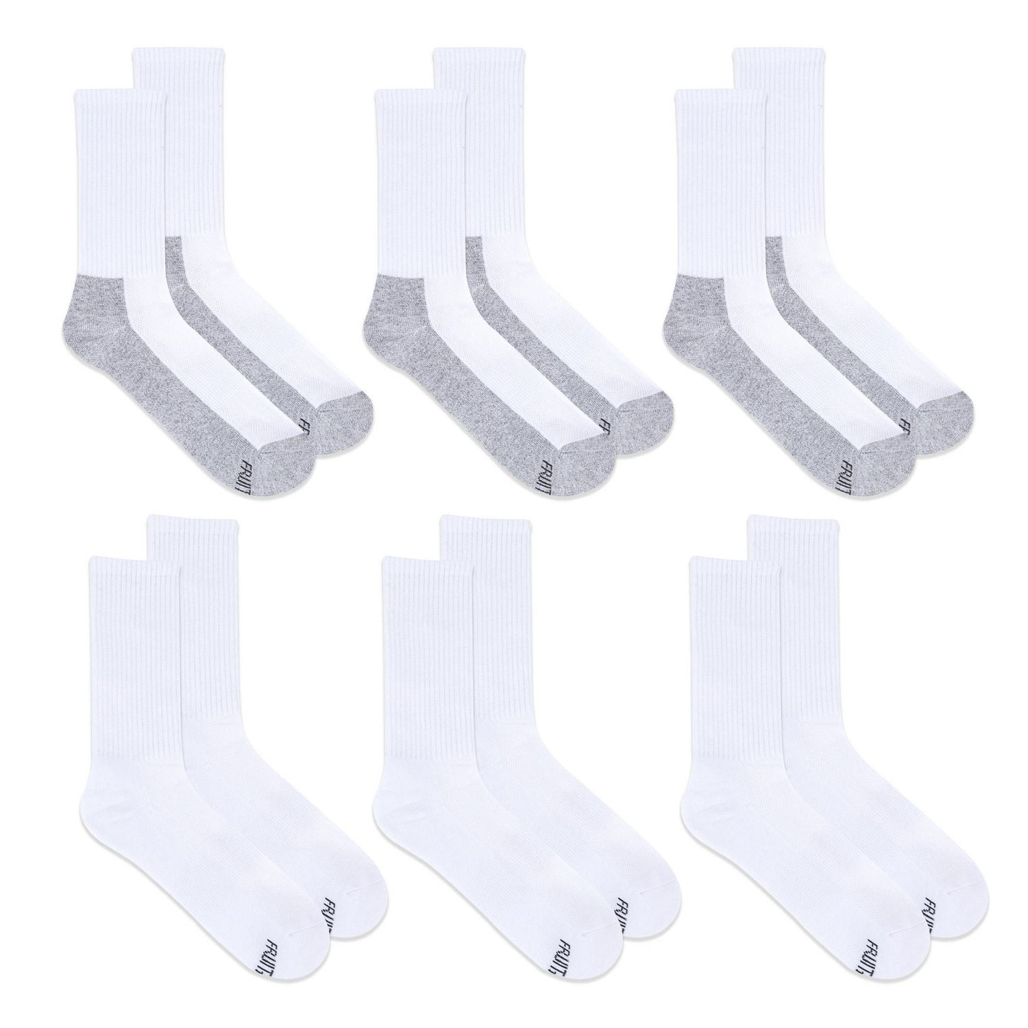 Fruit of the Loom All Day Comfort Cotton Blend Crew Socks for Men, Sizes 6-12 (6 Pack), Cushioned Zone, Moisture Wicking, Odor Control