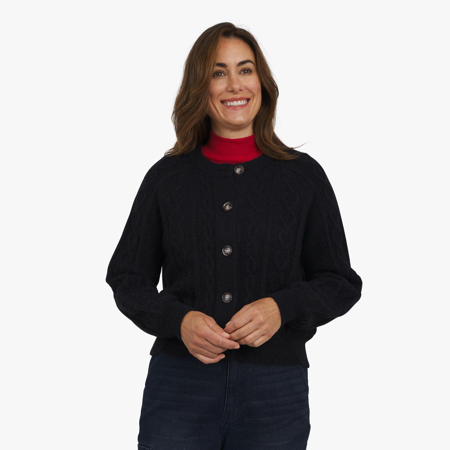 CHAPS CABLE CARDIGAN, SWEATER