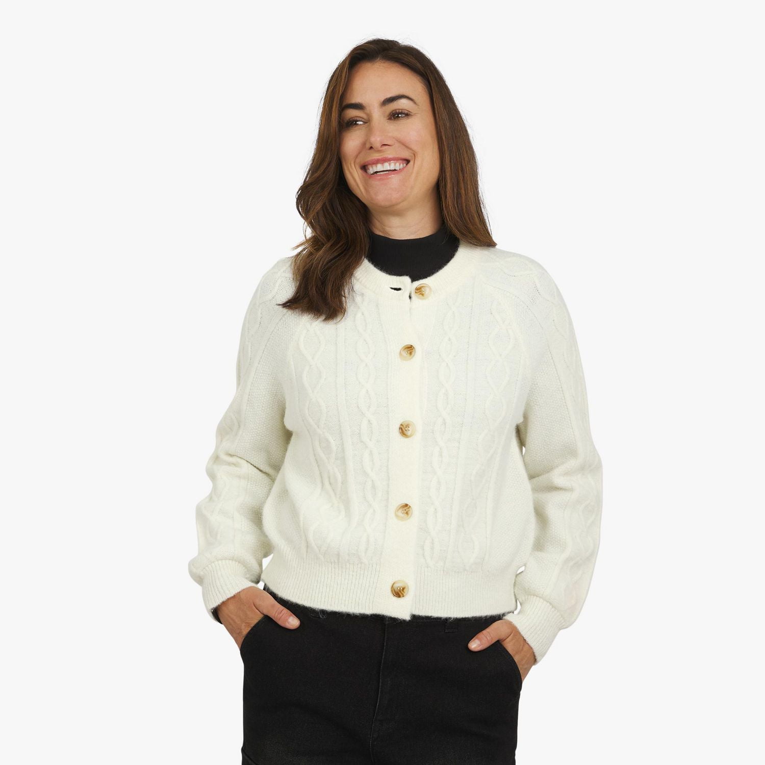 CHAPS CABLE CARDIGAN, SWEATER