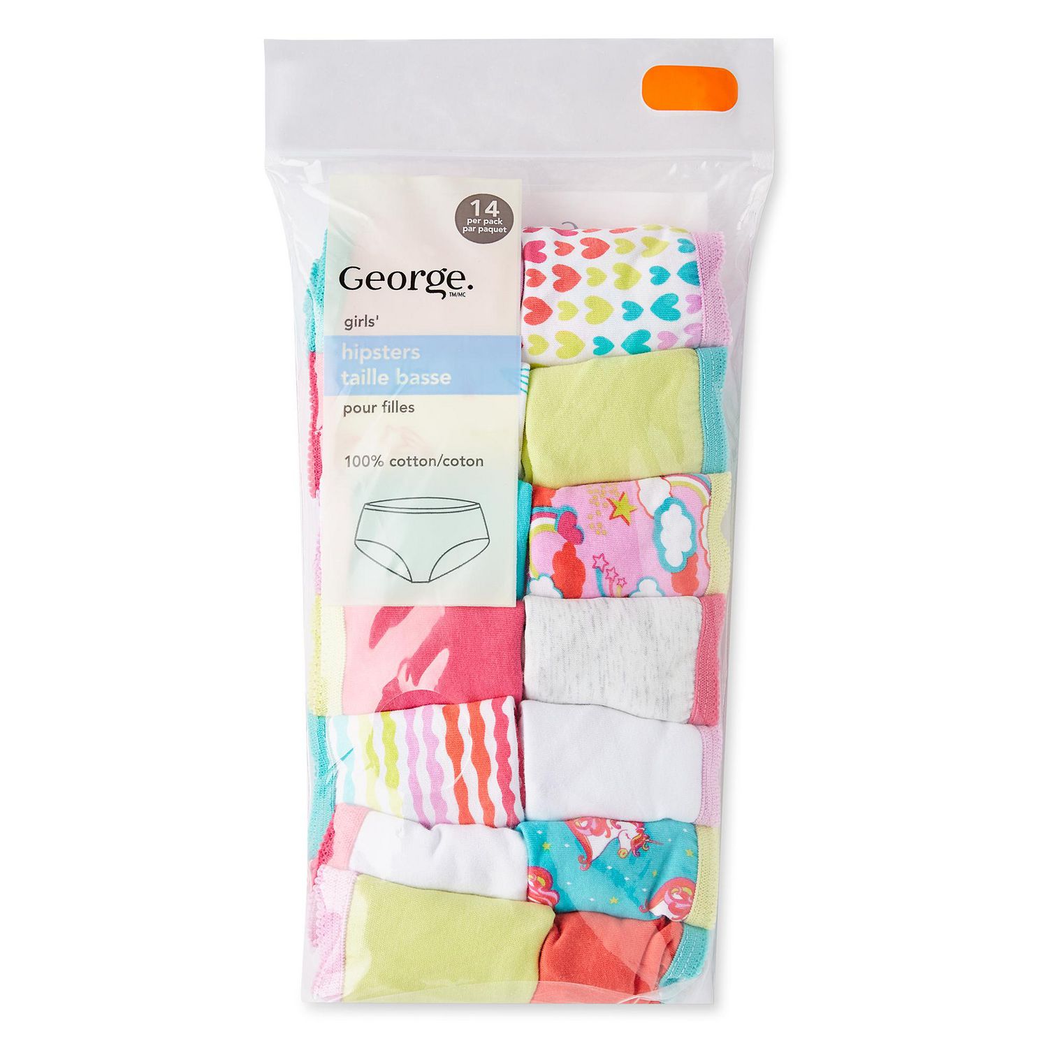 George Girls' Jersey Hipsters 14-Pack, Sizes 4-14 