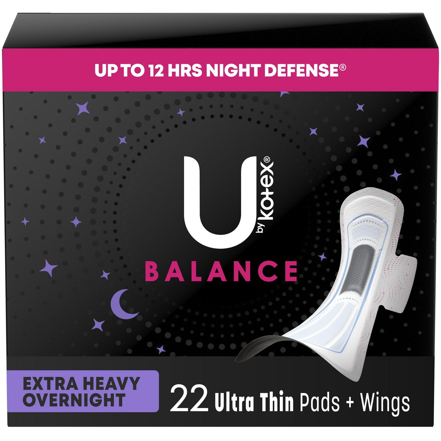 U by Kotex Balance Ultra Thin Overnight Pads with Wings, Extra Heavy  Absorbency, 22 Count, UBK PAD 22 