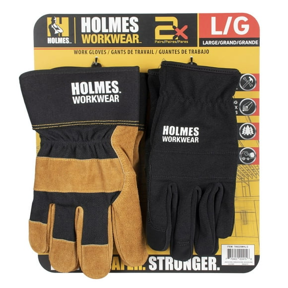 Holmes Work Gloves 2PK Combo Kit SZ L