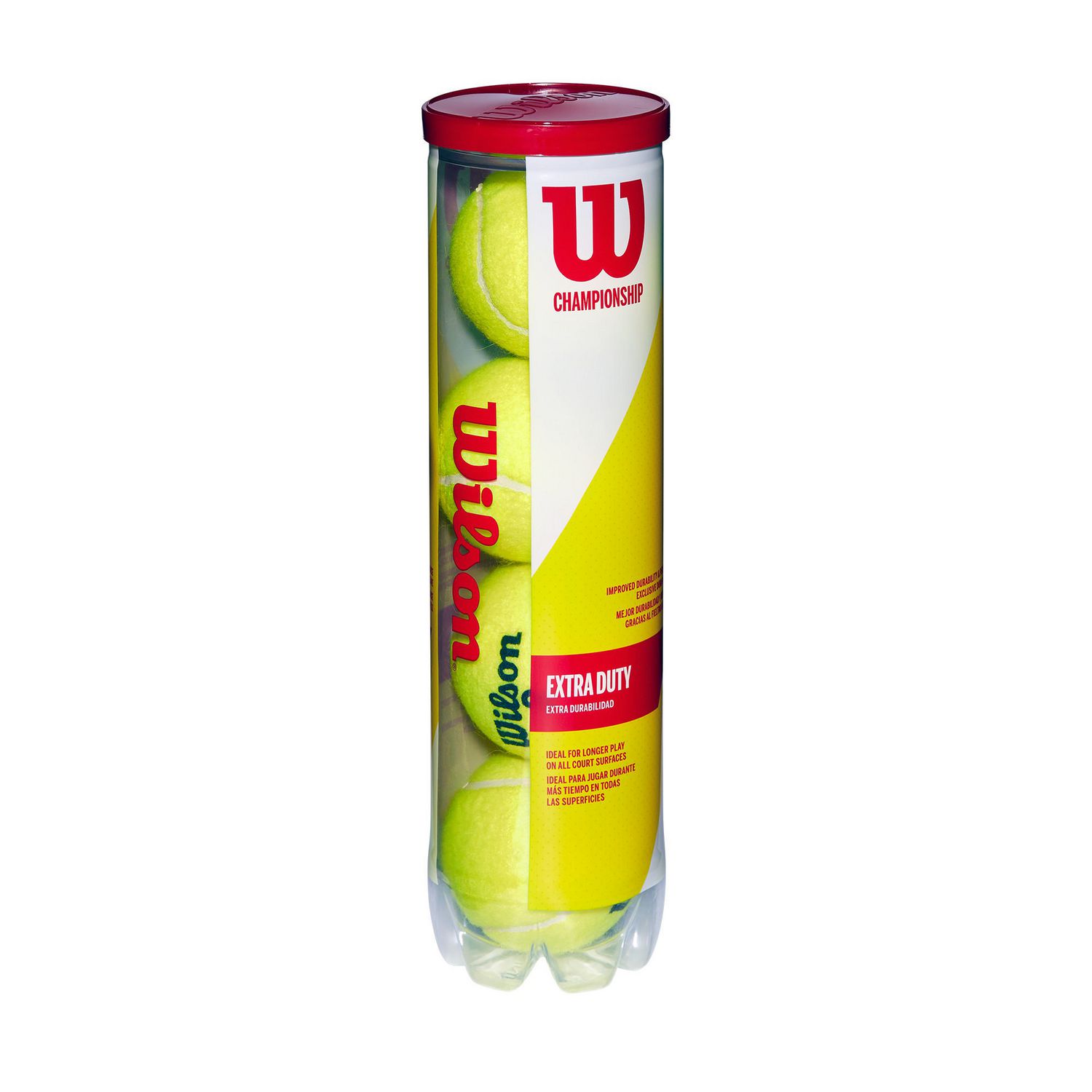 Champ Extra Duty Yellow, Wilson Tennis Balls 4-Pack Can for All Surfaces 