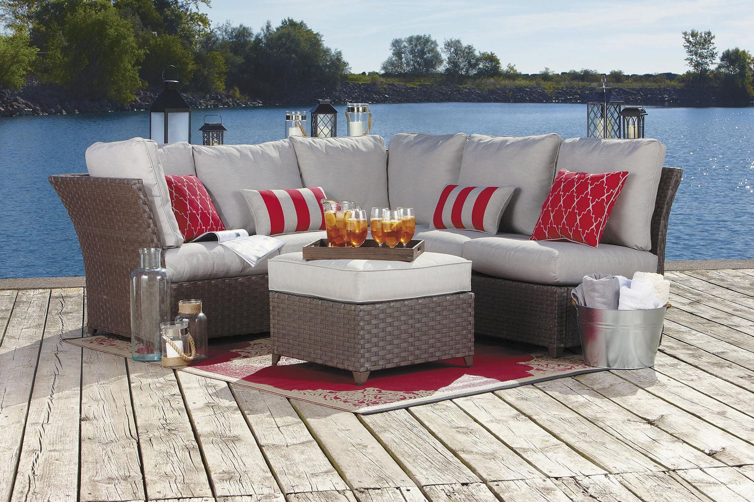hometrends Rushreed 3Piece Wicker Sectional Sofa Patio Set Walmart Canada