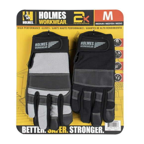 Holmes Synthetic Work Gloves PU Palm Combo 2PK SZ.L