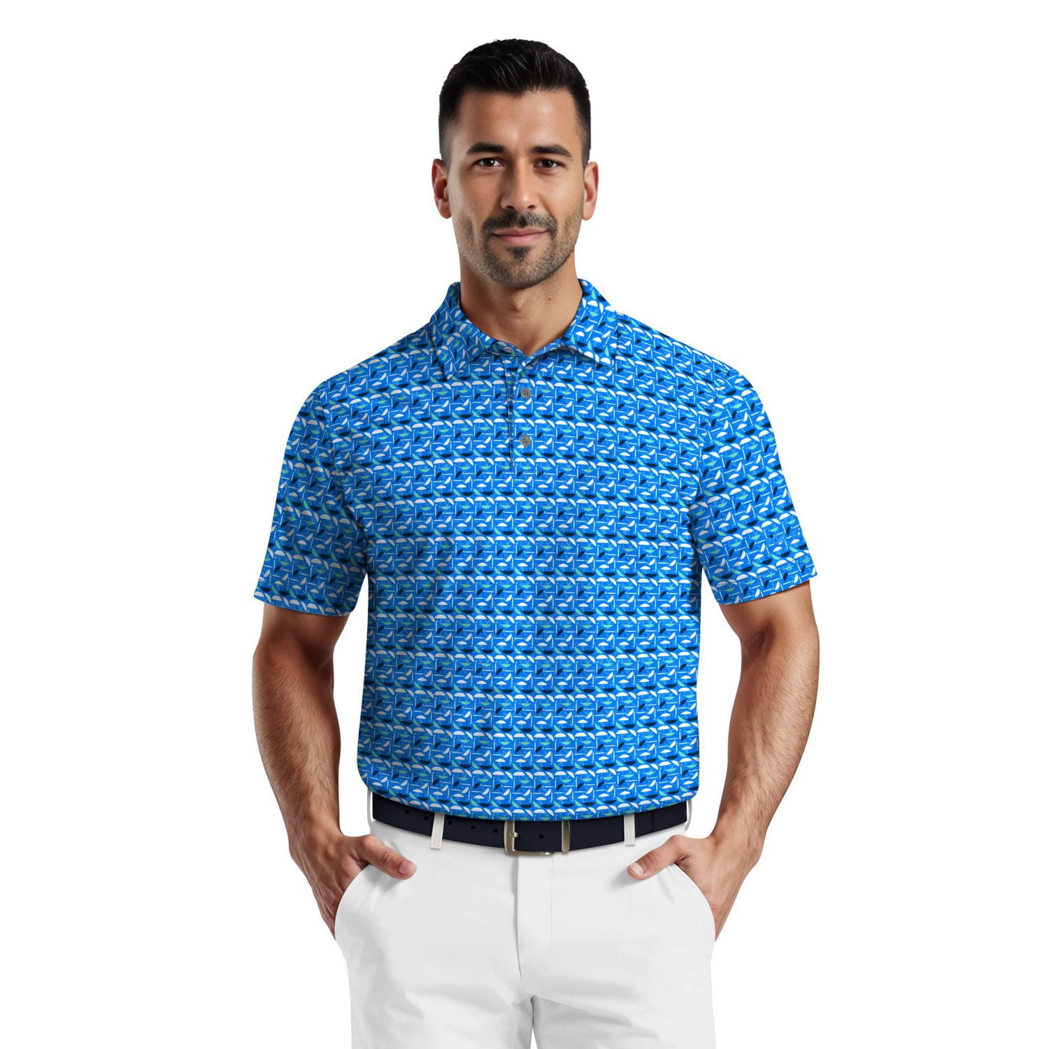 PGA Tour Course Essentials Men's Umbrella Geo Print Golf Polo Shirt, PGAT