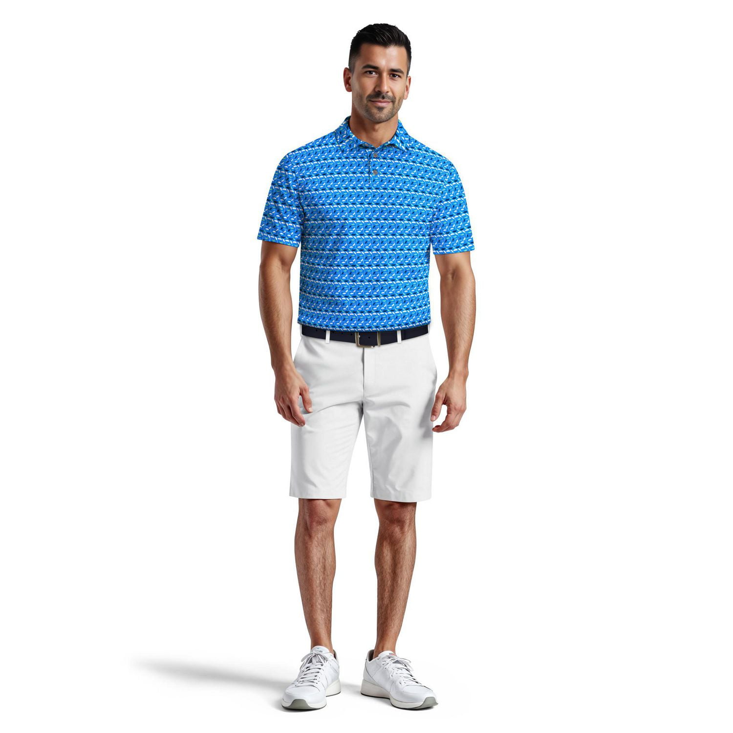 PGA Tour Course Essentials Men's Umbrella Geo Print Golf Polo Shirt, PGAT