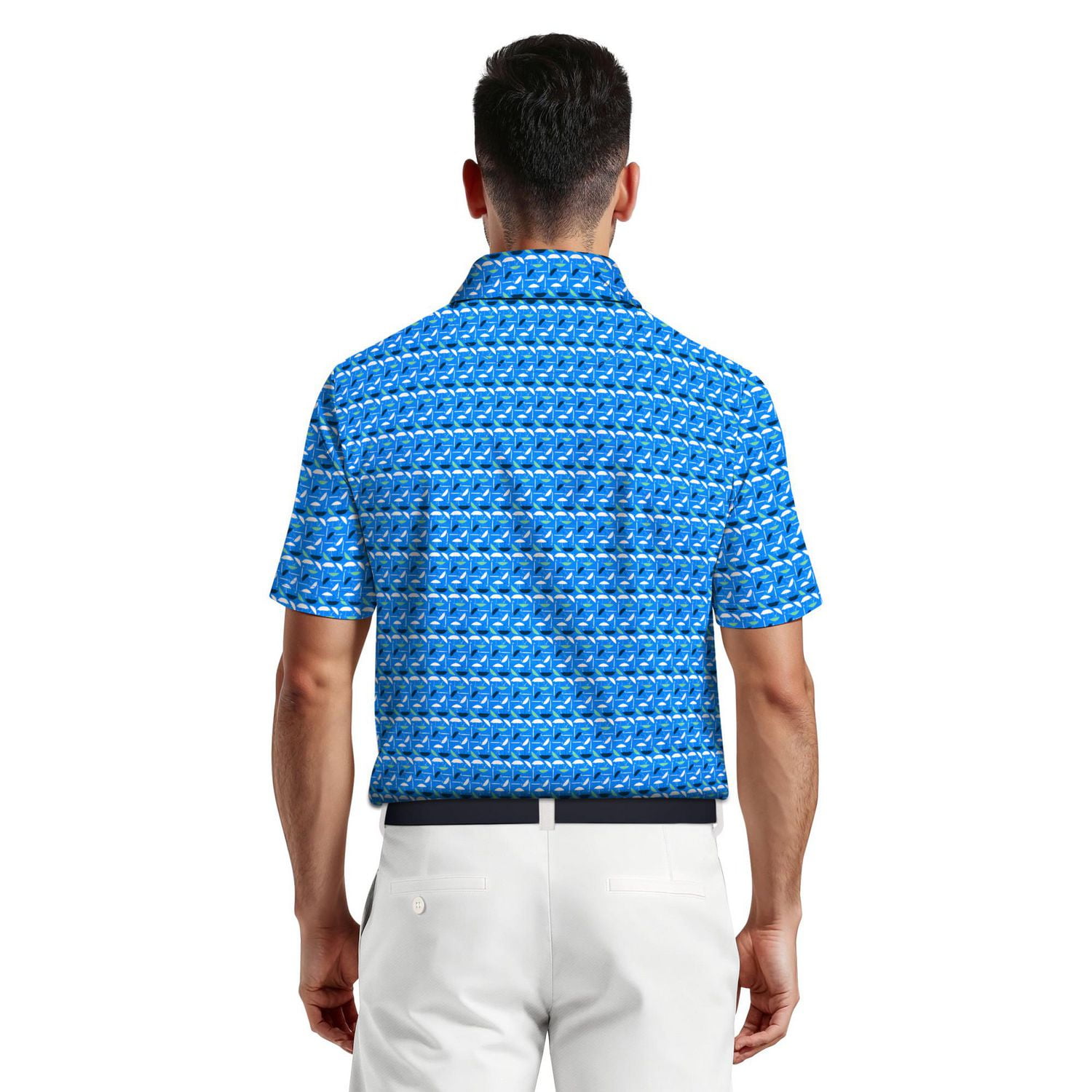 PGA Tour Course Essentials Men's Umbrella Geo Print Golf Polo Shirt, PGAT