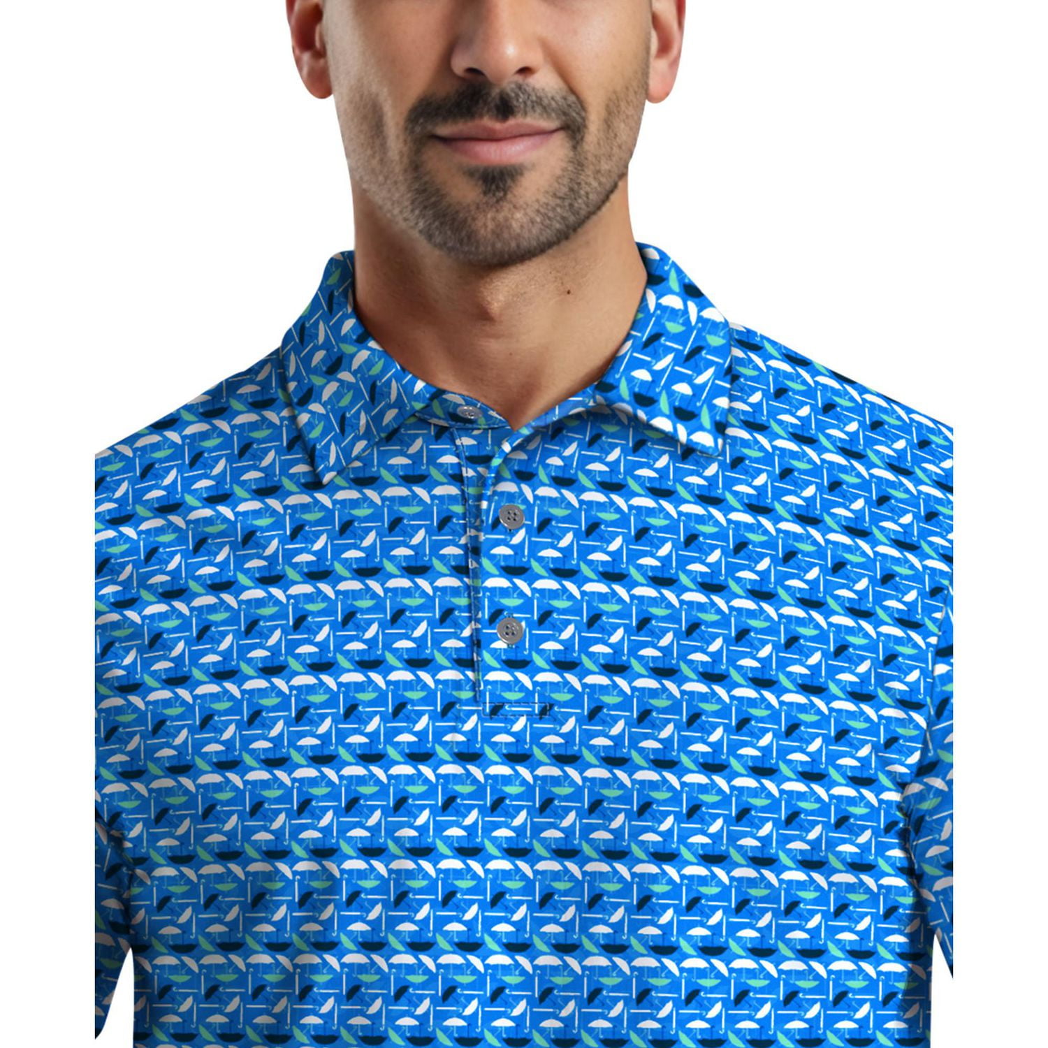 PGA Tour Course Essentials Men's Umbrella Geo Print Golf Polo Shirt, PGAT