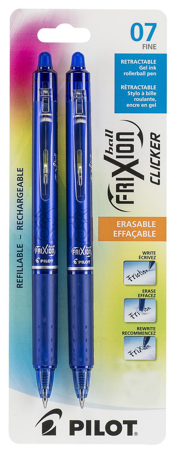 FriXion Ball Clicker Erasable Pens - Blue, Fine 0.7mm point, 2-pk