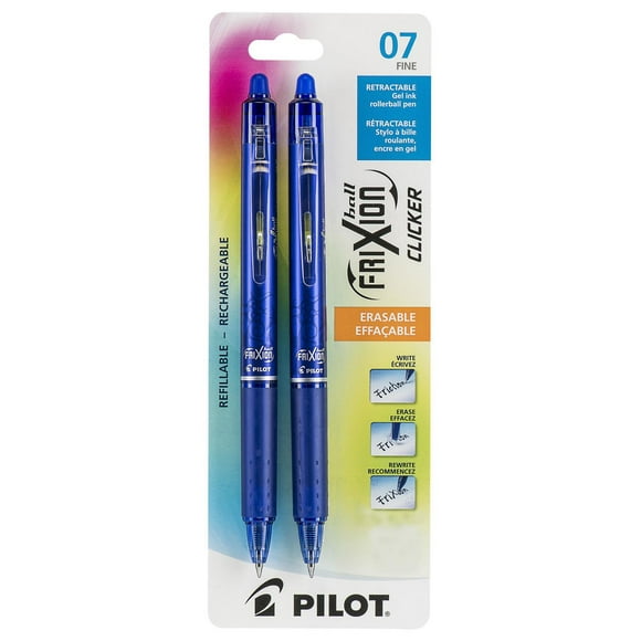 FriXion Ball Clicker Erasable Pens - Blue, Fine 0.7mm point, 2-pk