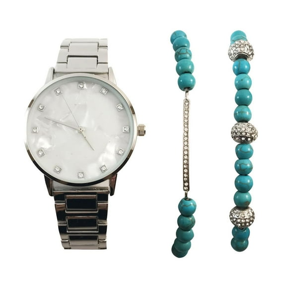 Ensemble montre et bracelet argentés pour femmes