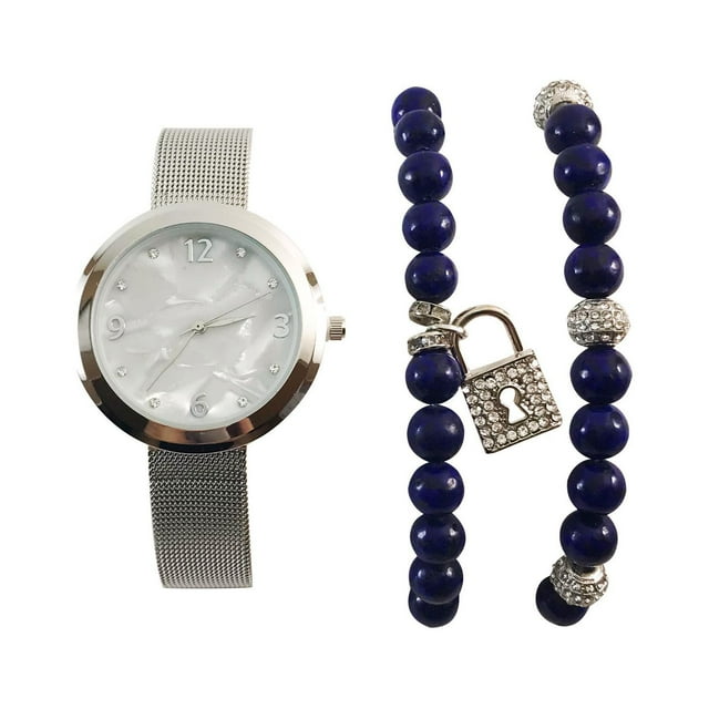 Ladies Silvertone Watch and Bracelet Set
