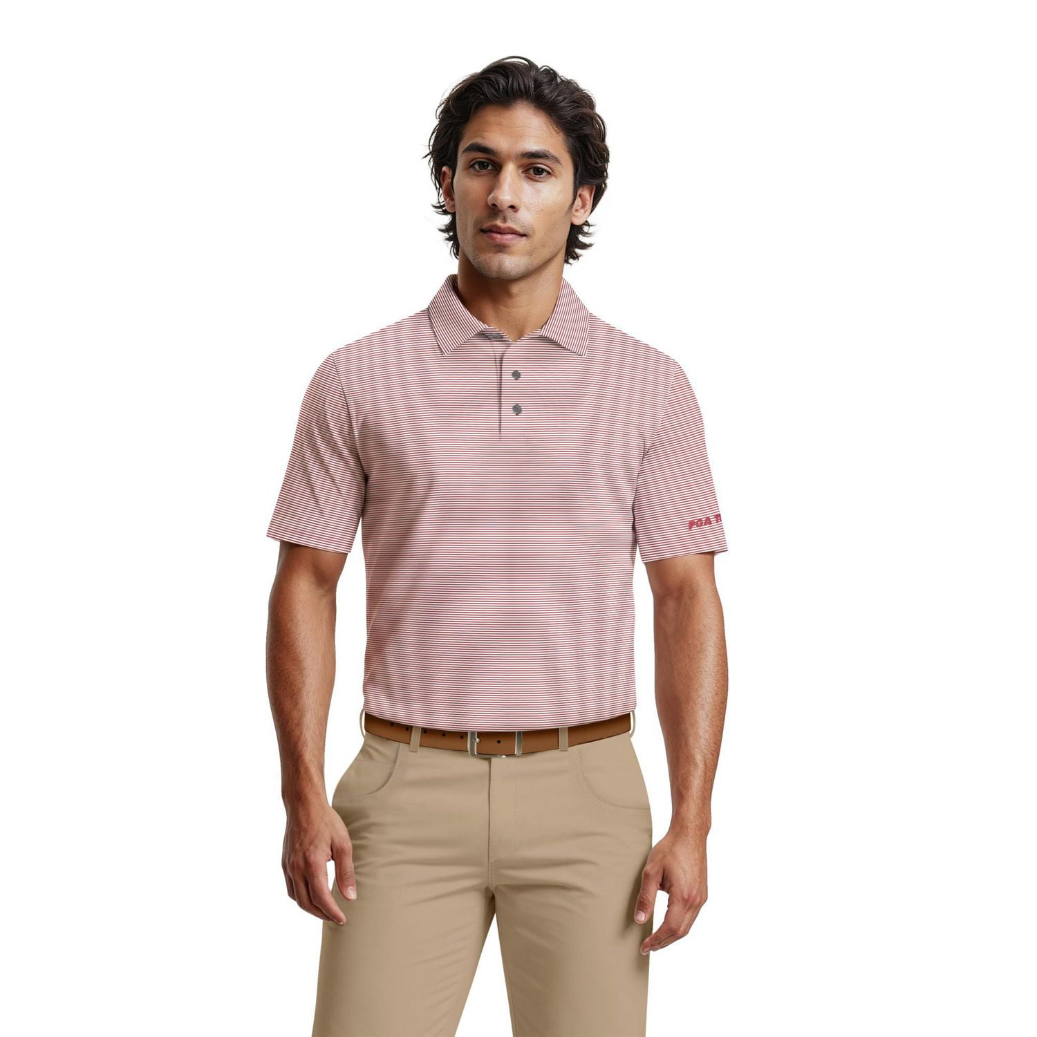 PGA Tour Course Essentials Men's Fine Line Feeder Stripe Polo