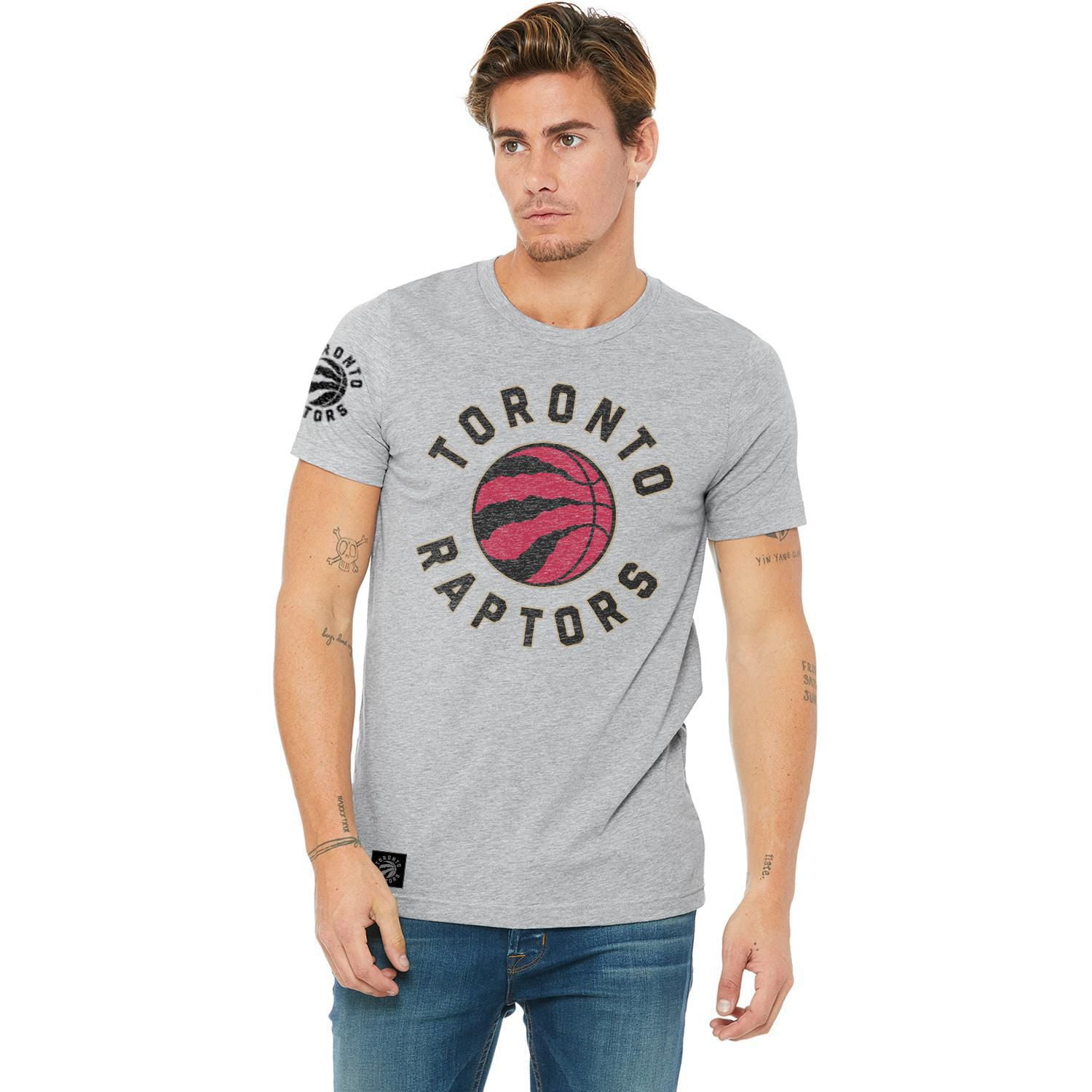 T-shirt gris à manches courtes NBA Toronto Raptors Basketball pour homme